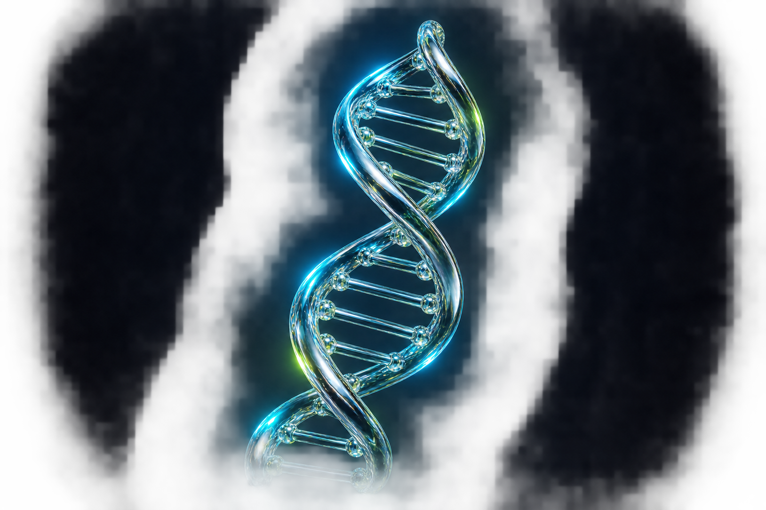 유리와 금속으로 표현한 AI DNA 이중 나선 컨셉 이미지